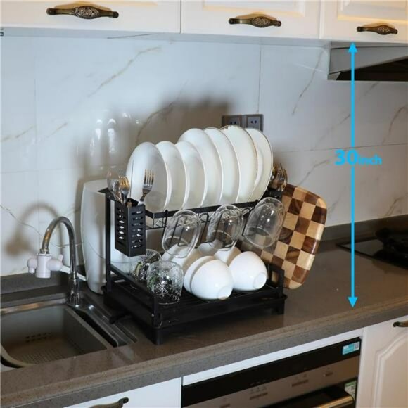 2 Tier Dish Drying Rack with Drainboard Utensil Holder for Kitchen Counter - Picture 6 of 7